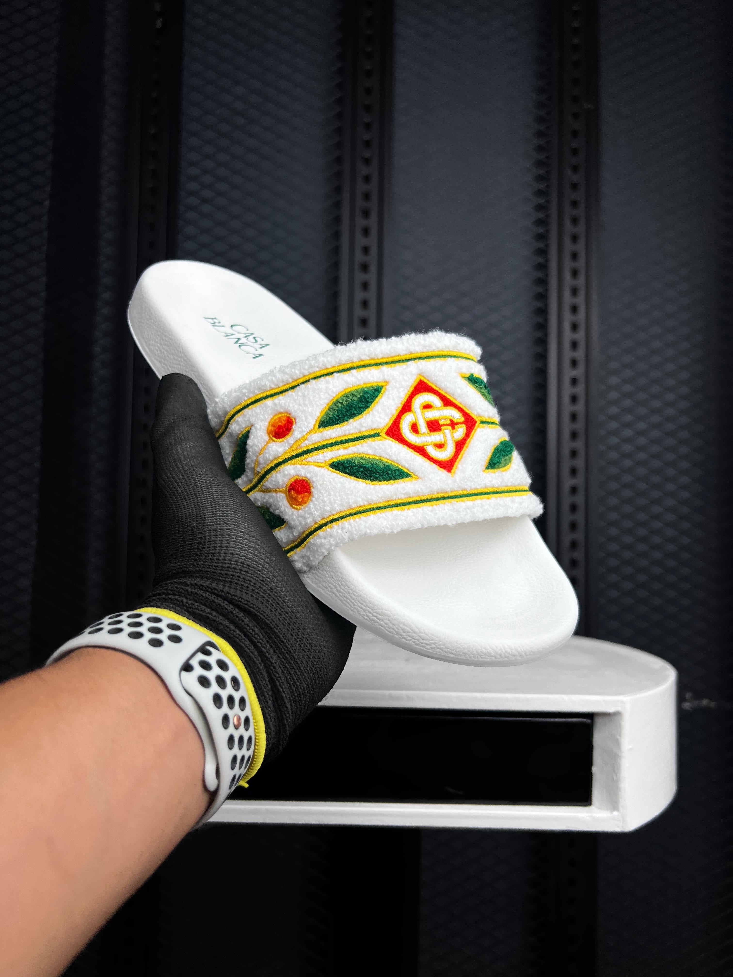 CASABLANCA EMBROIDERED TERRY SLIDES